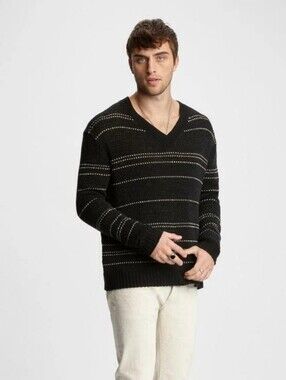 John Varvatos Jacquard Stripe V-Neck Sweater Size Large
